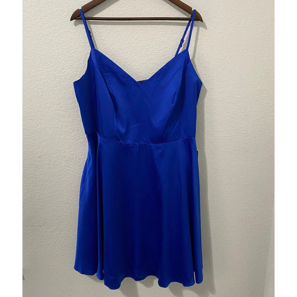 B Darlin Royal Blue Satin Fit & Flare Dress 18W Pockets Prom Wedding Guest - Picture 5 of 12